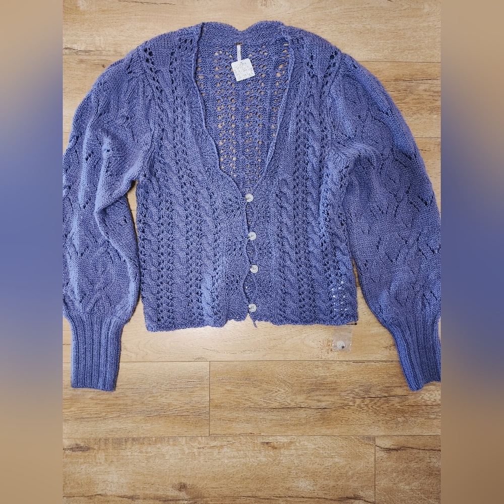 $168 NWT Free People Knit Crochet Bali Dreamer Cardigan XL Wool Alpaca Lavender - Picture 2 of 9